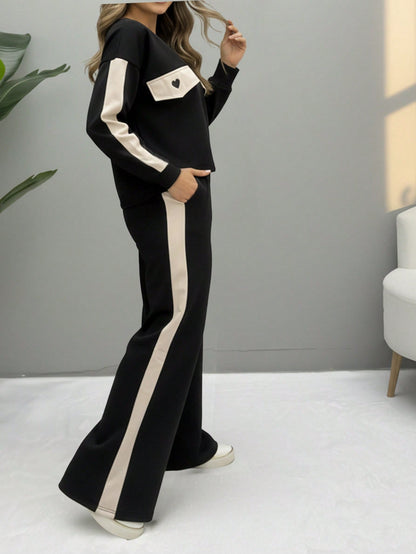 Women’s black two-piece loungewear set with heart patch top Nushes 