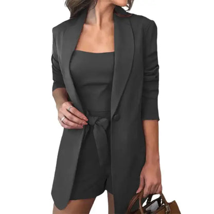 Elegant Women's Three Piece Set - Crop Top, Fitted Blazer and Tailored Pants