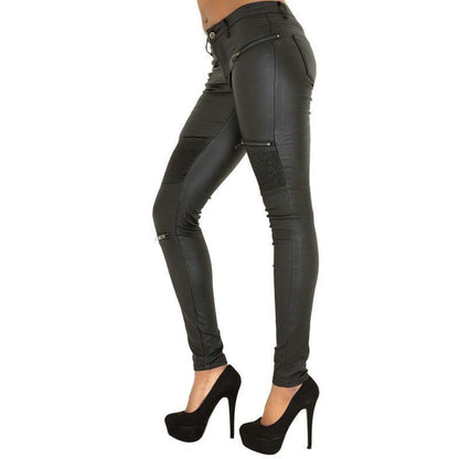 Jean skinny en similicuir noir taille haute pour femme