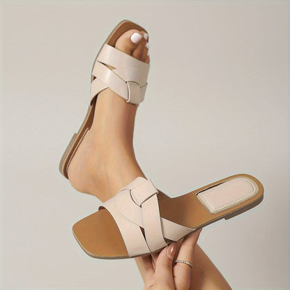 Sandales Plates à Bout Carré pour Femmes – Brides PU pour l’Été