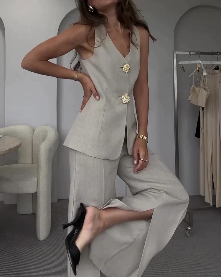 Ensemble Femme Léna – Blazer Structuré et Pantalon Taille Haute Deux Pièces
