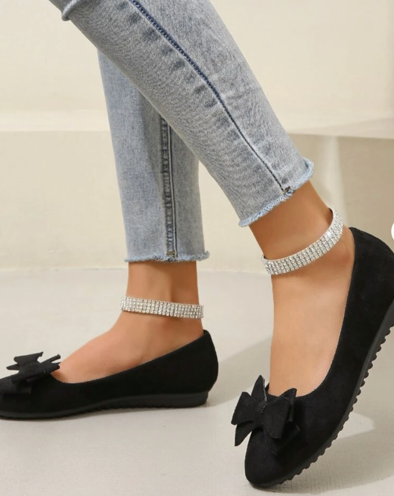 Chaussures Plates à Enfiler avec Nœud et Finition Suédine pour Femmes