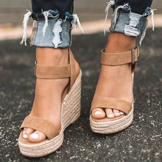 Sandales Espadrilles pour Femmes avec Talon Compensé et Bride Réglable