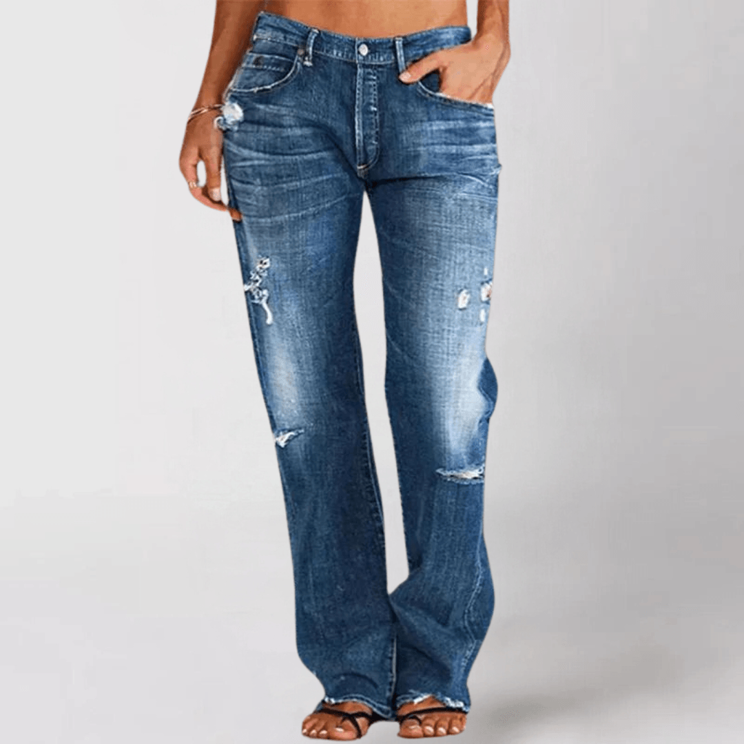 Jean bootcut taille mi-haute en denim déchiré pour femmeth