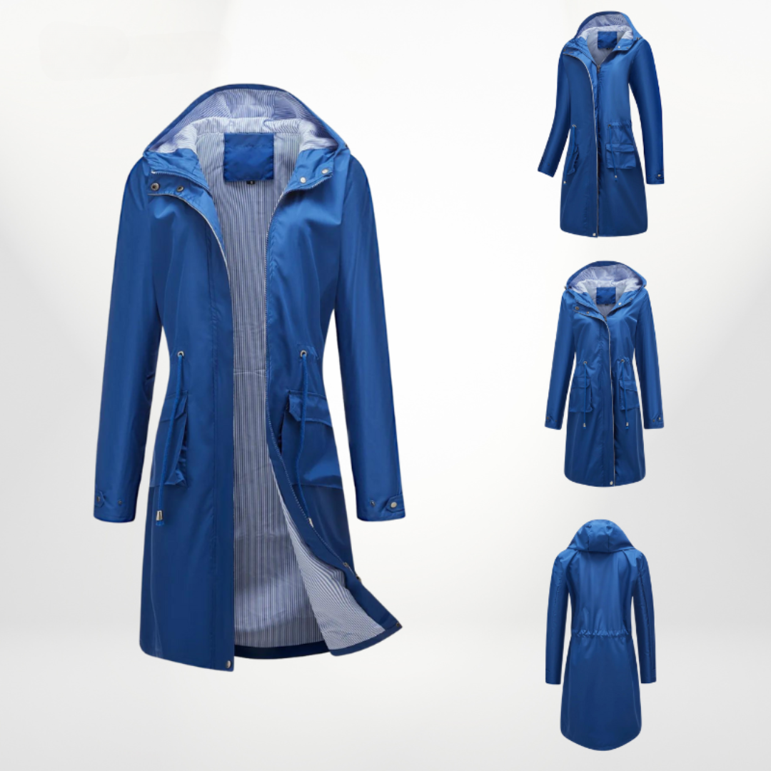 Trench Imperméable Long au-dessus du Genou pour Femmes avec Ceinture Ajustable