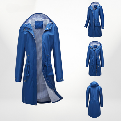Trench Imperméable Long au-dessus du Genou pour Femmes avec Ceinture Ajustable
