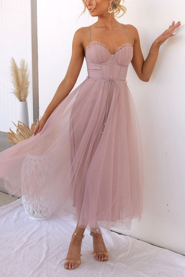 Femme Évasée en Mousseline Légère avec Encolure Ronde et Sans Manches - V-Neck - Sleeveless - Lightweight Fabric
