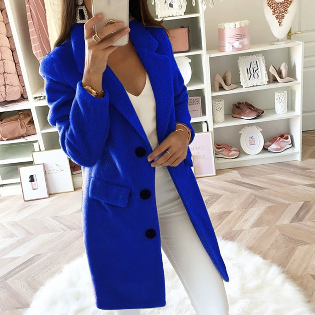 Women's Classic Double Breasted Wool Coat with Chic Collar