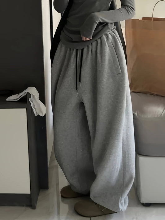 Pantalon unisexe large en molleton doux à taille élastique avec cordon
