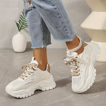 Julie White Sneakers with Thick Sole in Breathable Mesh