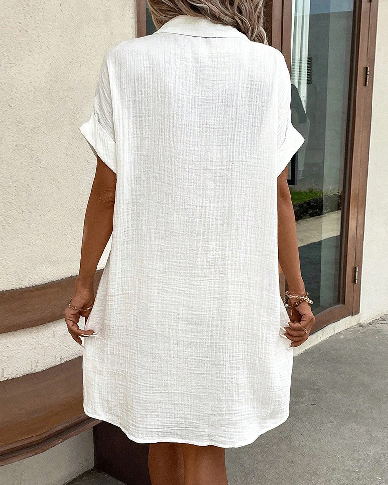 Robe-Chemise Décontractée Pour Femme-Boutonnée, Manches Courtes Repliées, Coupe Légère et rigelig