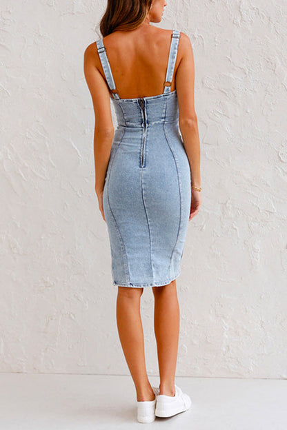 Robe Cami en Jean Coupe Slim avec Encolure U pour Femme