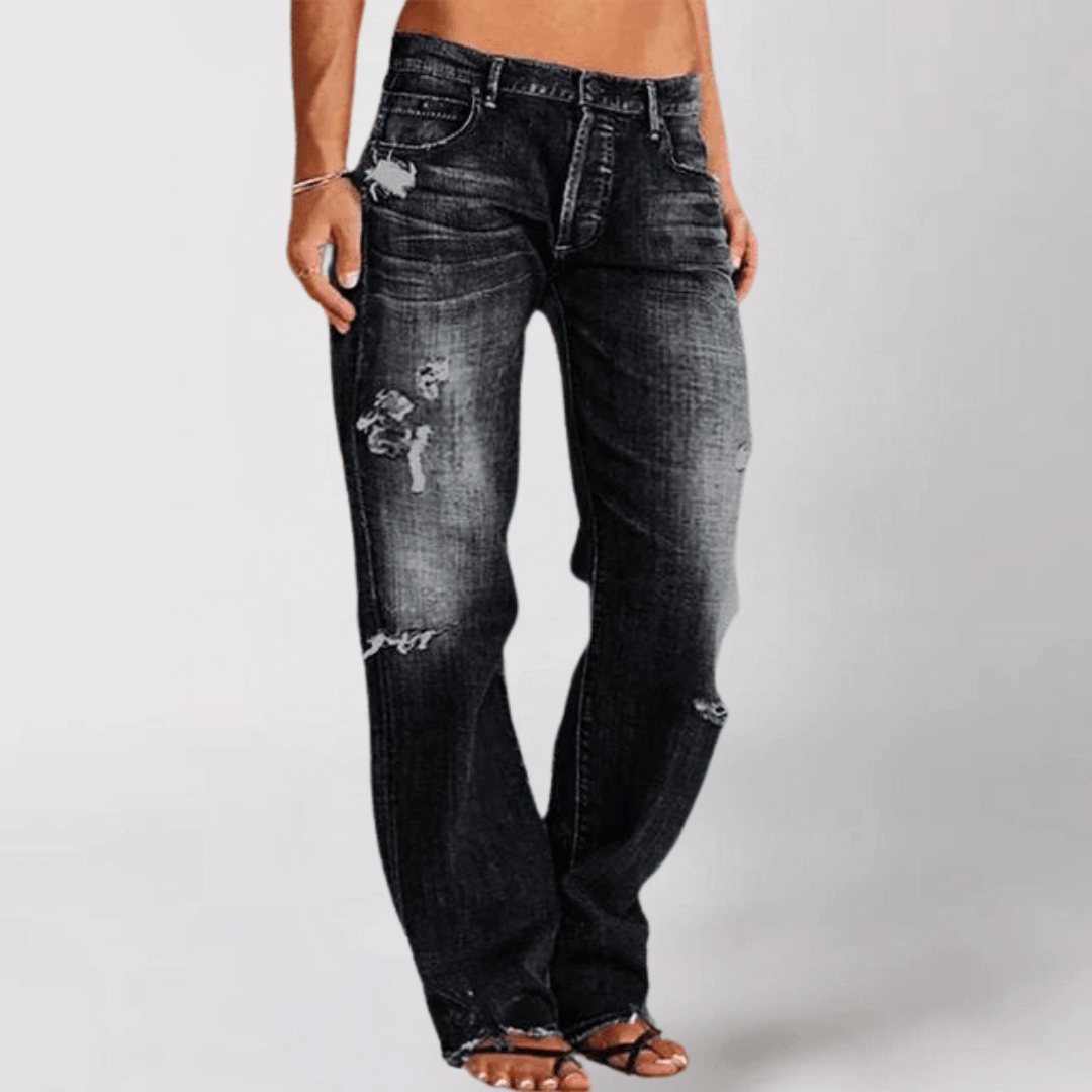 Jean bootcut taille mi-haute en denim déchiré pour femmeth