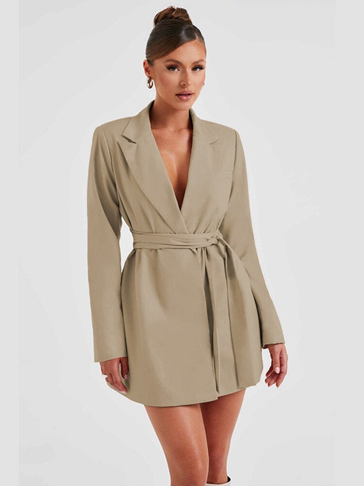 Women's Chic Plunging Neckline Mini Blazer Dress