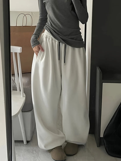 Pantalon unisexe large en molleton doux à taille élastique avec cordon