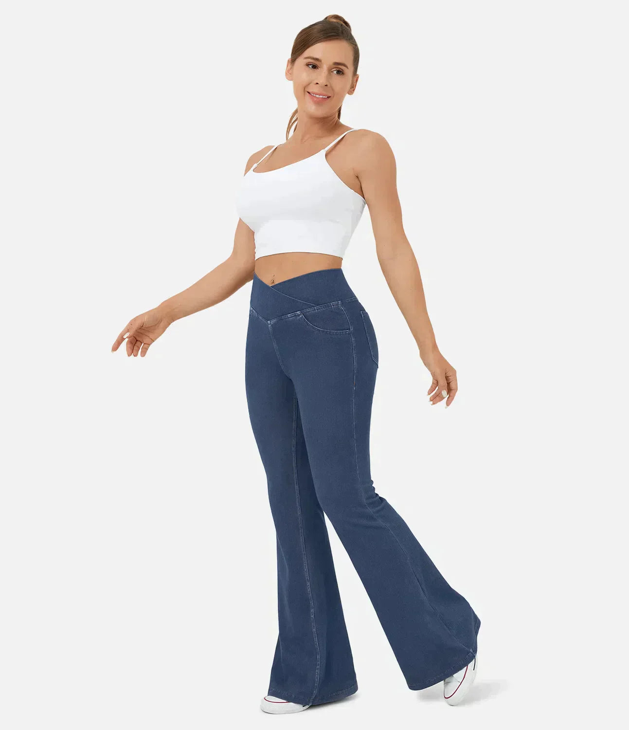 Jean évasé taille haute avec ceinture élastique pour femme