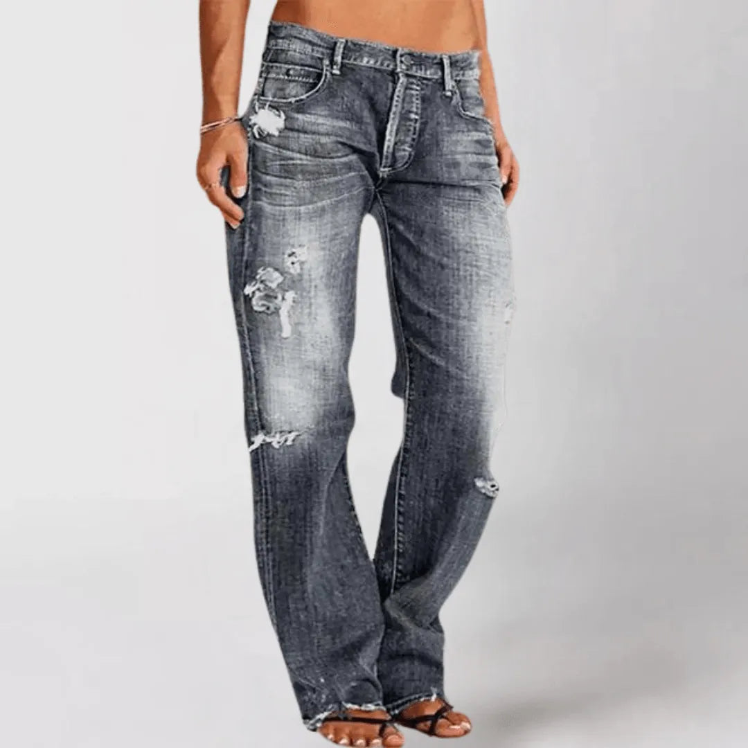 Jean bootcut taille mi-haute en denim déchiré pour femmeth