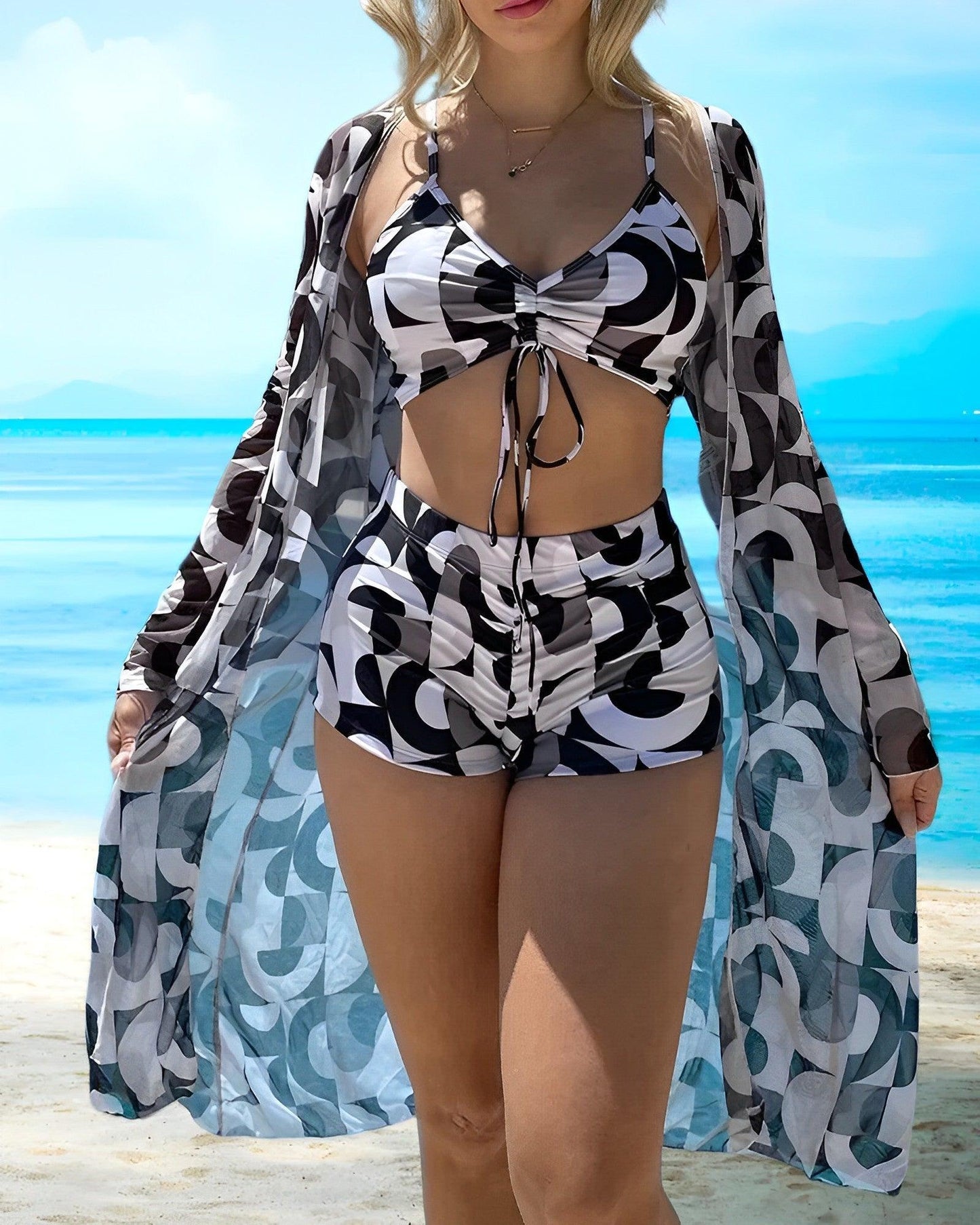 Women's Floral Print Three Piece Bikini Set