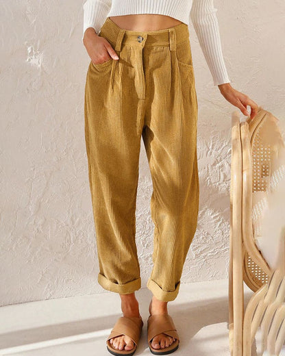 Pour femme - Pantalon taille haute à pinces coupe décontractée ourlet revers