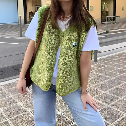 Gilet en Polaire Coupe Décontractée à Boutonnage Simple pour Femme