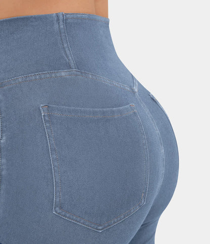 Jean évasé taille haute avec ceinture élastique pour femme