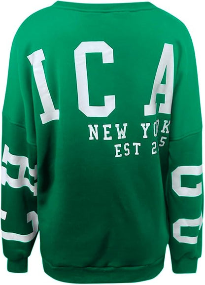 Women’s Oversized Thermal Sweatshirt with Letter Print
