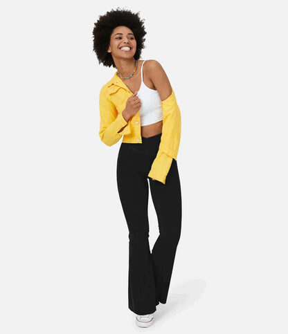 Jean évasé taille haute avec ceinture élastique pour femme