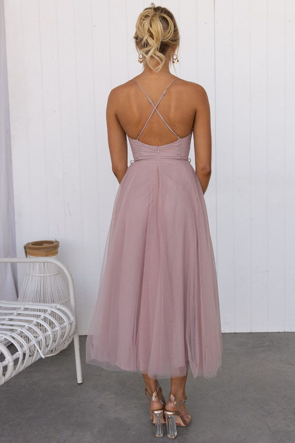 Femme Évasée en Mousseline Légère avec Encolure Ronde et Sans Manches - V-Neck - Sleeveless - Lightweight Fabric