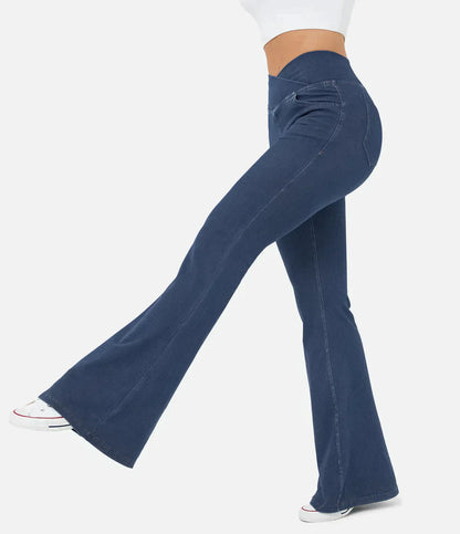 Jean évasé taille haute avec ceinture élastique pour femme