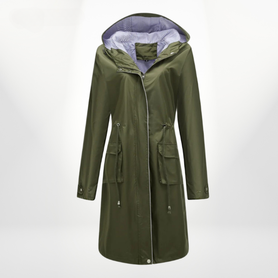 Trench Imperméable Long au-dessus du Genou pour Femmes avec Ceinture Ajustable