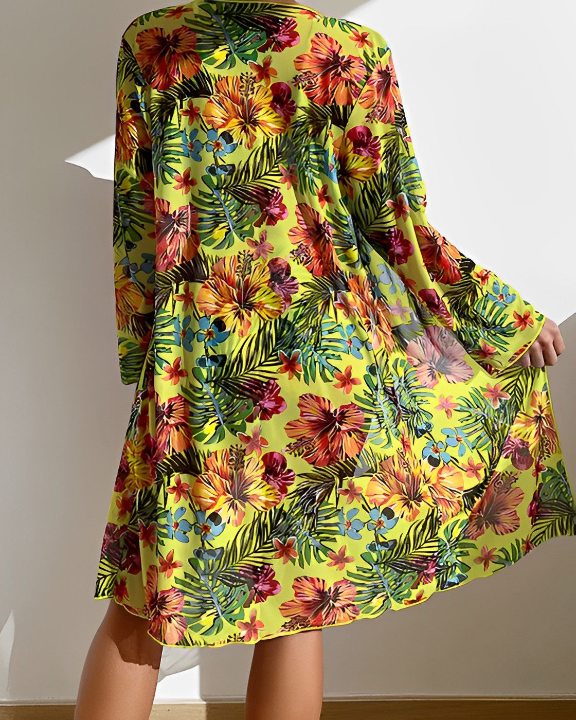 Women's High Waisted Knotted Swimsuit - With Floral Veil