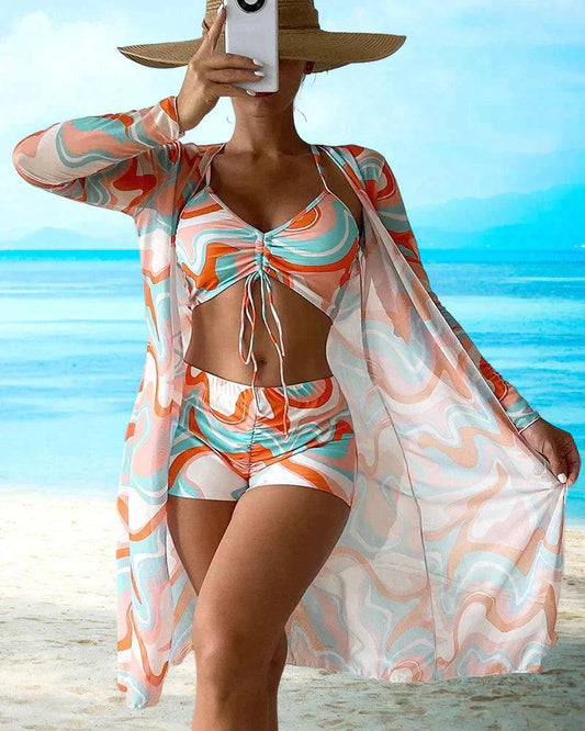 Women's Floral 3 Piece Bikini Set with Coordinating Sarong