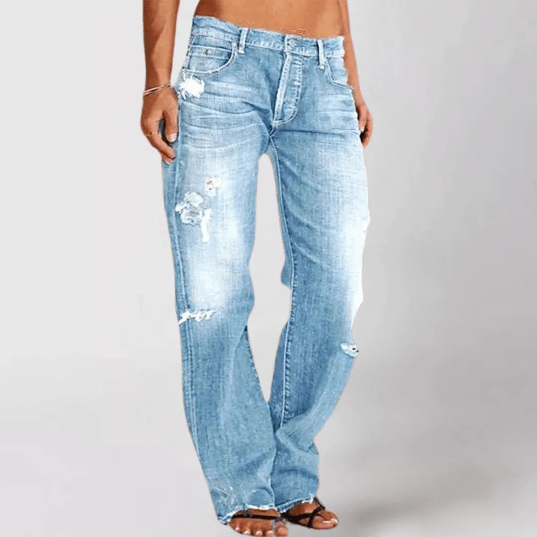 Jean bootcut taille mi-haute en denim déchiré pour femmeth