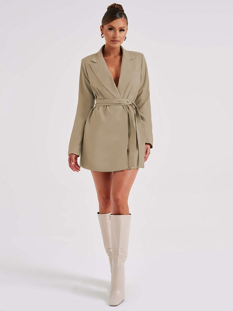 Women's Chic Plunging Neckline Mini Blazer Dress