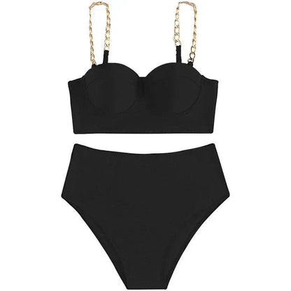 Women's Luxury High Waisted Swimsuit with Gold Straps