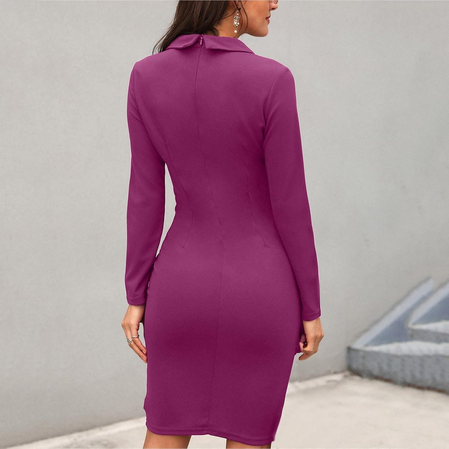 Women's Fitted Blazer Dress with Button Closure and Long Sleeves