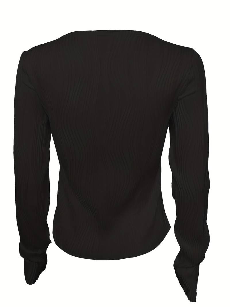 Top Femme Manche Longue – Maille Sculptante à Motif 3D et Col Montant