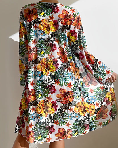 Women's High Waisted Knotted Swimsuit - With Floral Veil