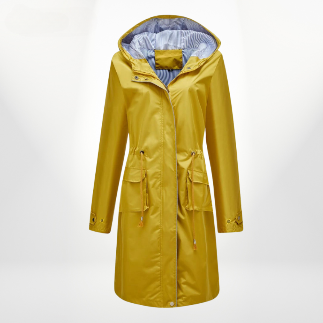 Trench Imperméable Long au-dessus du Genou pour Femmes avec Ceinture Ajustable