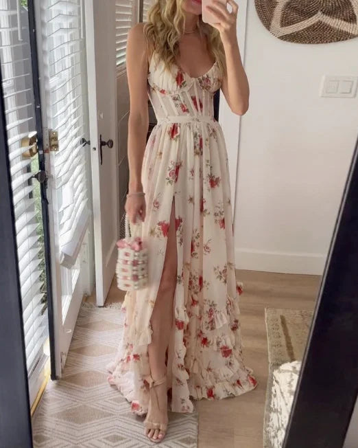 Élise Robe Midi en Dentelle Florale Élégante