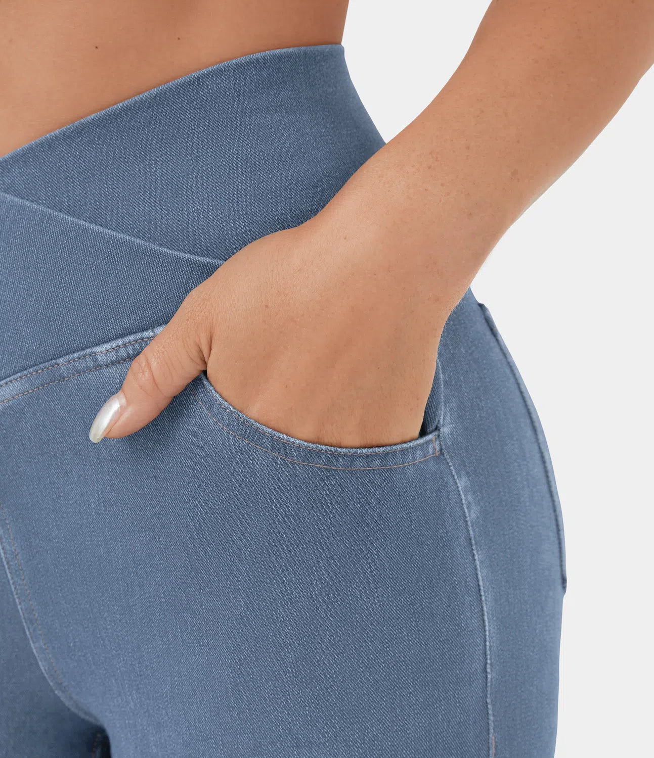 Jean évasé taille haute avec ceinture élastique pour femme