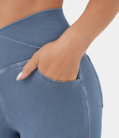 Jean évasé taille haute avec ceinture élastique pour femme
