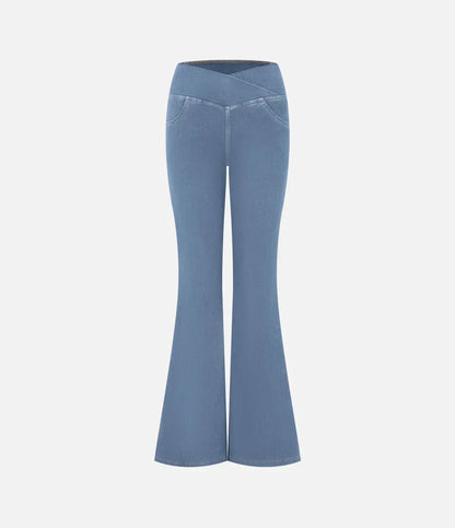 Jean évasé taille haute avec ceinture élastique pour femme