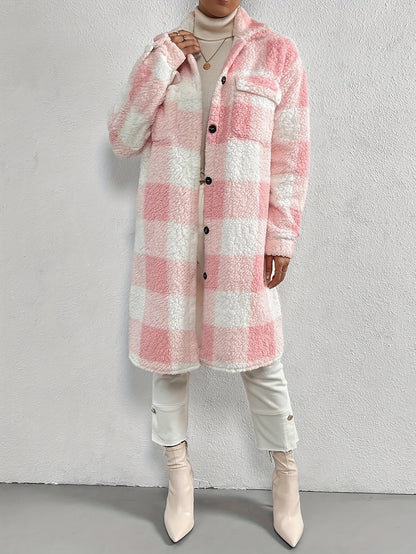 Manteau à Carreaux pour Femmes à Manches Longues et Coupe Ample