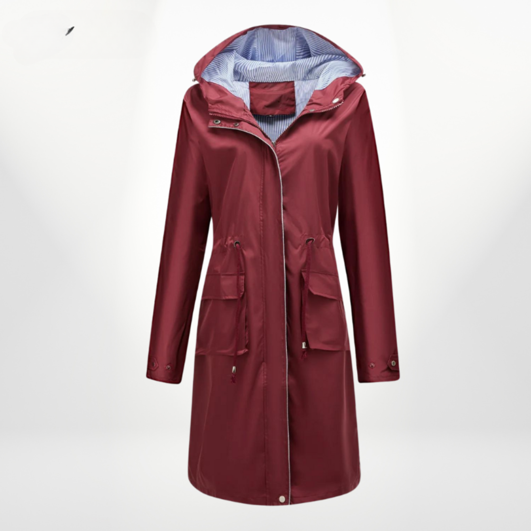 Trench Imperméable Long au-dessus du Genou pour Femmes avec Ceinture Ajustable