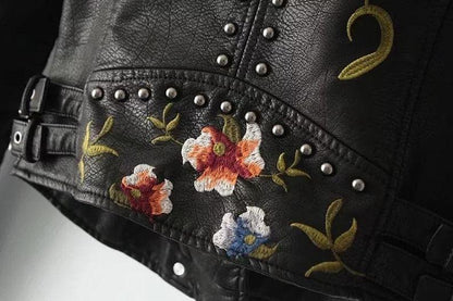 Veste Décontractée femme en similicuir - Motif Floral Élégant