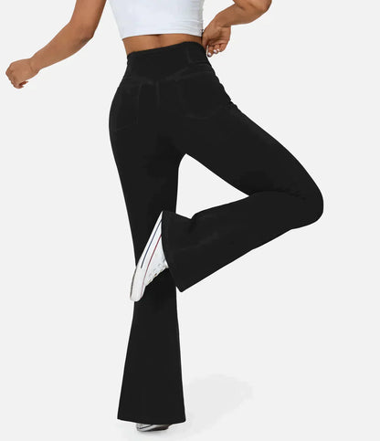 Jean évasé taille haute avec ceinture élastique pour femme