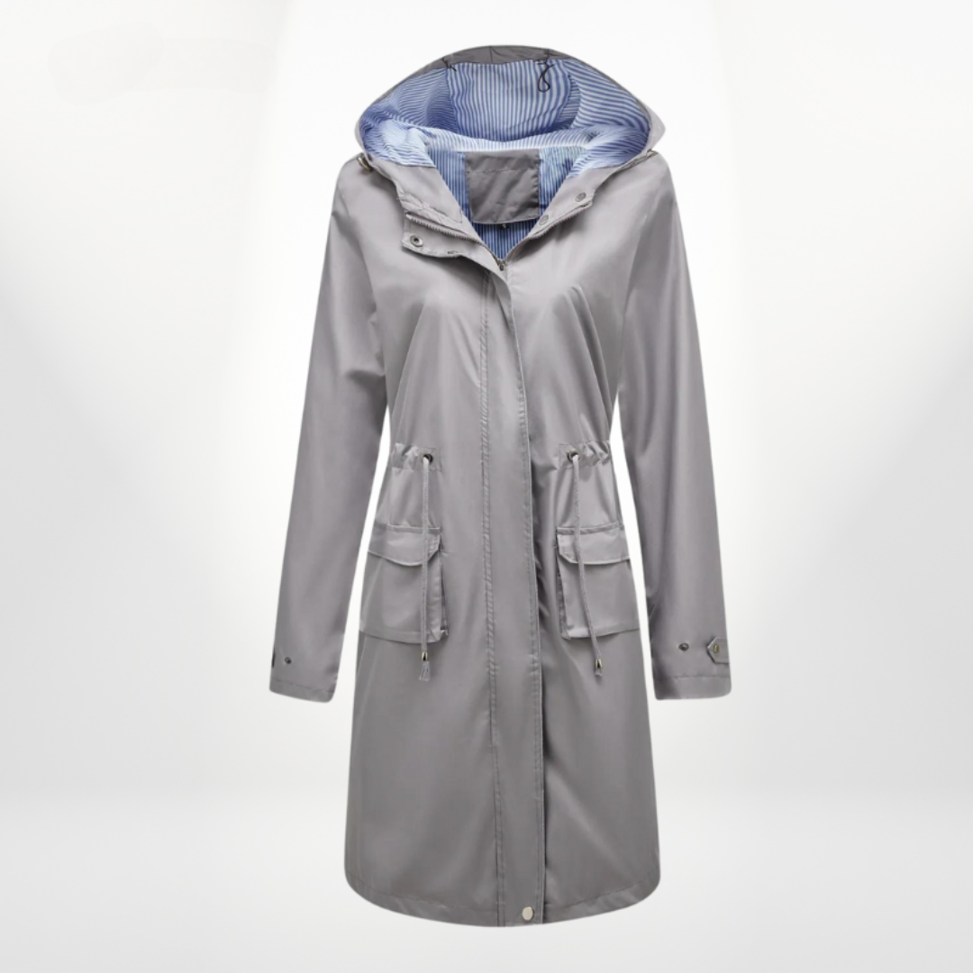 Trench Imperméable Long au-dessus du Genou pour Femmes avec Ceinture Ajustable