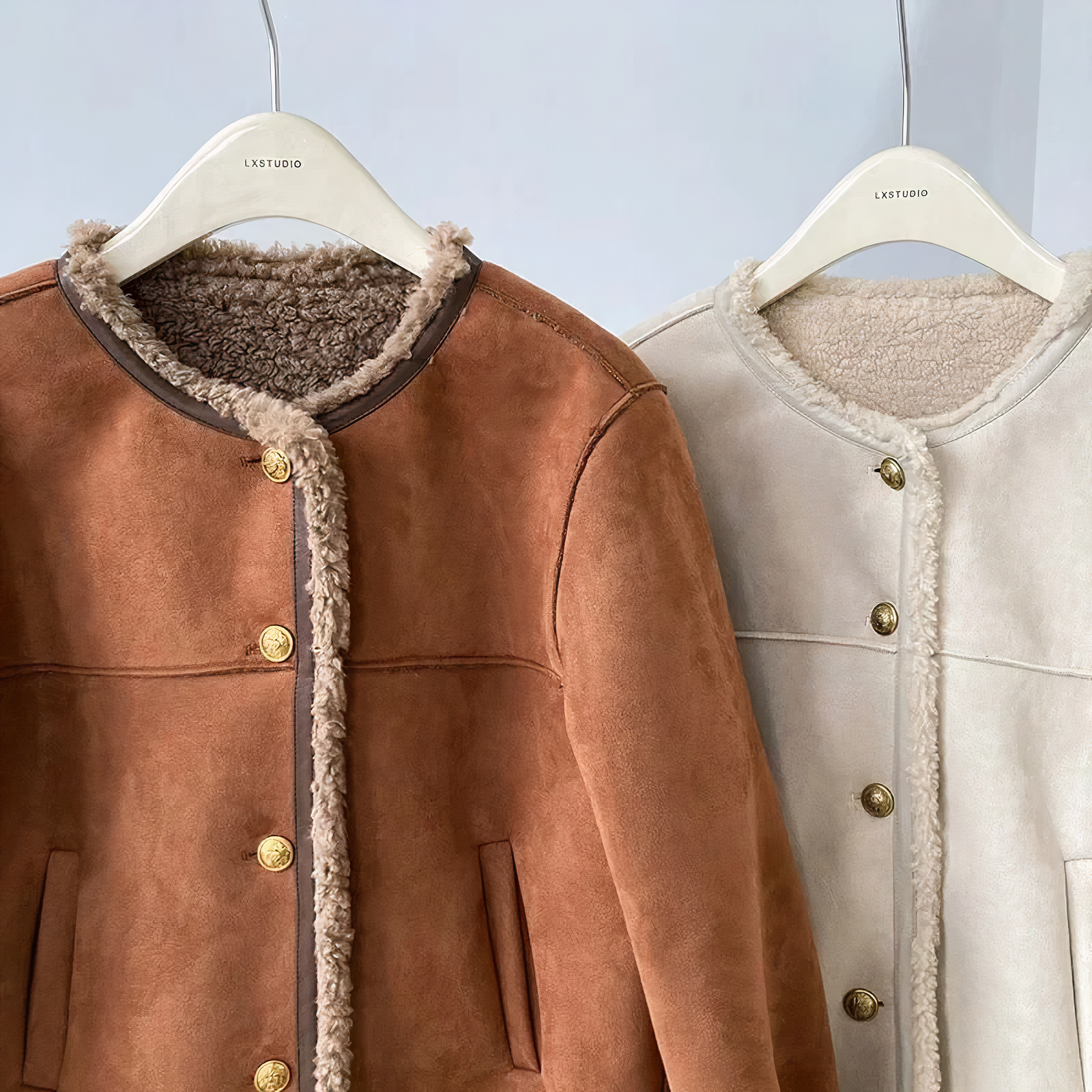 Femme Veste Sherpa à Manches Longues et Col Haut