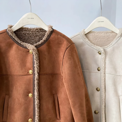 Women's Long Sleeve Sherpa Jacket with High Collar
